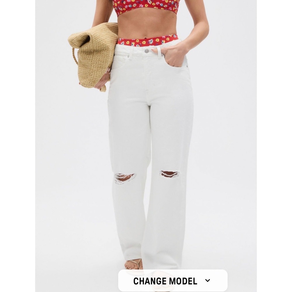 Fabletics Mid Rise Baggy Jeans – White – Women's Size 32 – NWT